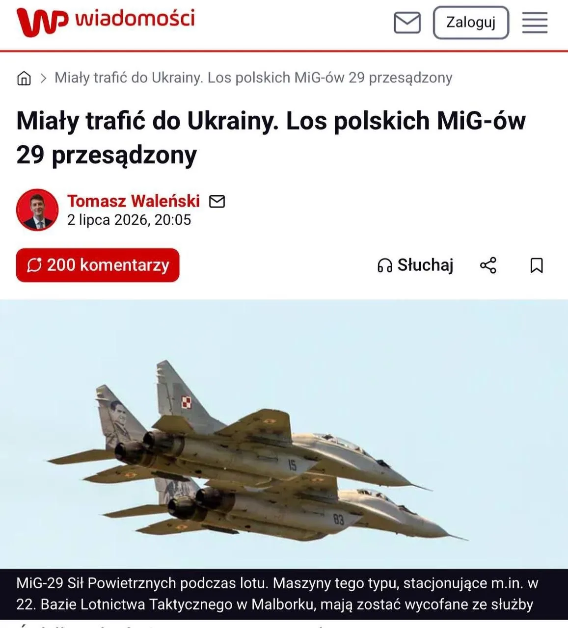 ⚡️ Польша, вероятно, не будет передавать Украине истребители МиГ-29 - Wirtualna Polska.