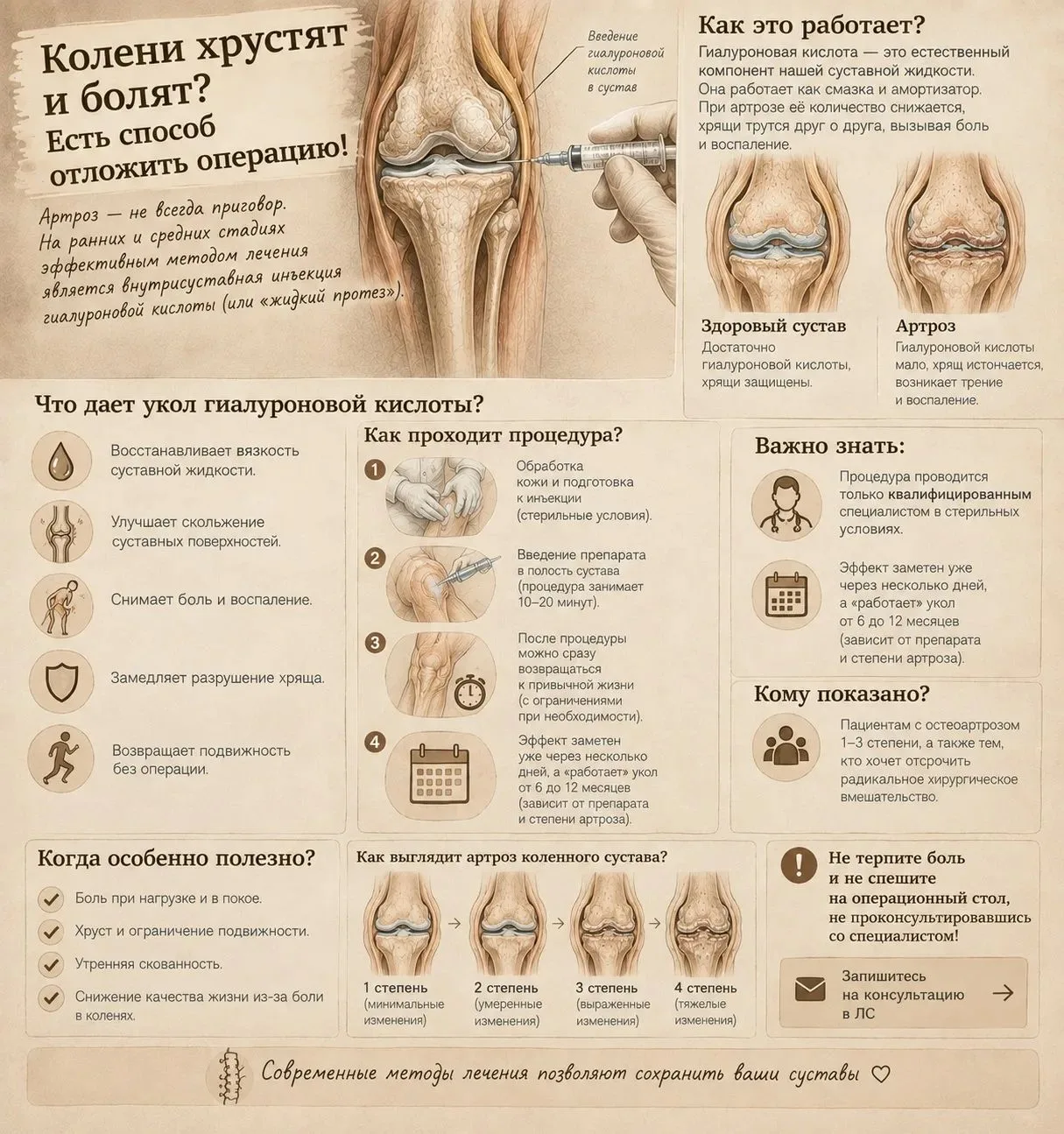 🦵 Колени хрустят и болят? Есть способ отложить операцию!