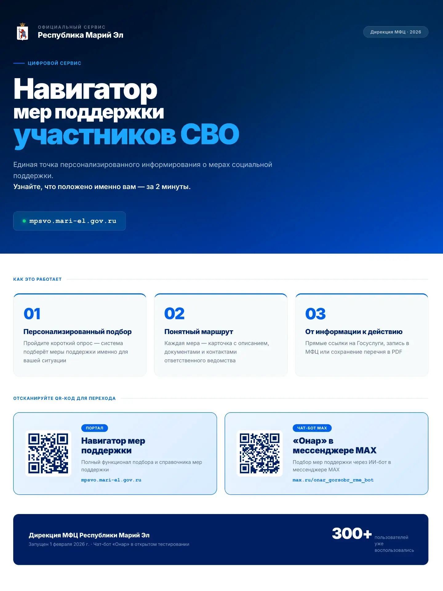 В Марий Эл работает Навигатор мер поддержки участников СВО и членов их семей. Сервис разработан по п