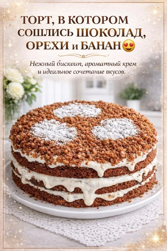 ЭТО ТОТ САМЫЙ ТОРТ, КОТОРЫЙ ЛЮБЯТ ВСЕ БЕЗ ИСКЛЮЧЕНИЯ. ШОКОЛАД, ОРЕХИ И БАНАН ЗДЕСЬ СОБР...