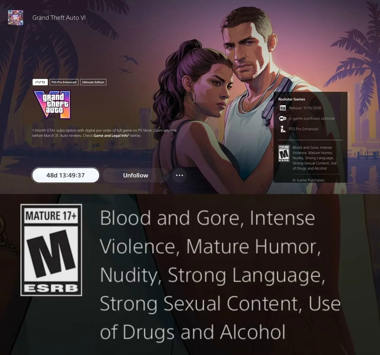 🟥 GTA VI официально получила возрастные рейтинги