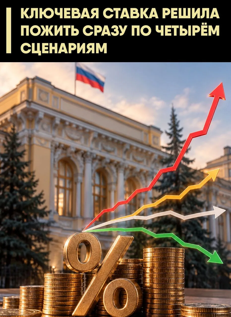 💸 ЦБ представил четыре варианта движения ключевой ставки в 2027 году. В базовом сценар...