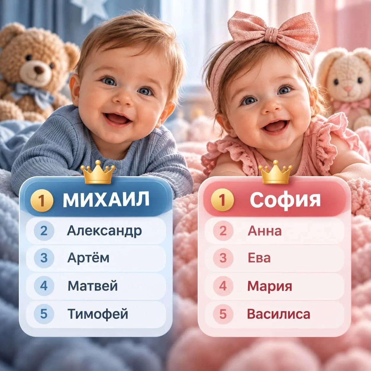 🏆 Михаил и София стали самыми популярными именами для новорождённых в России в 2026 году