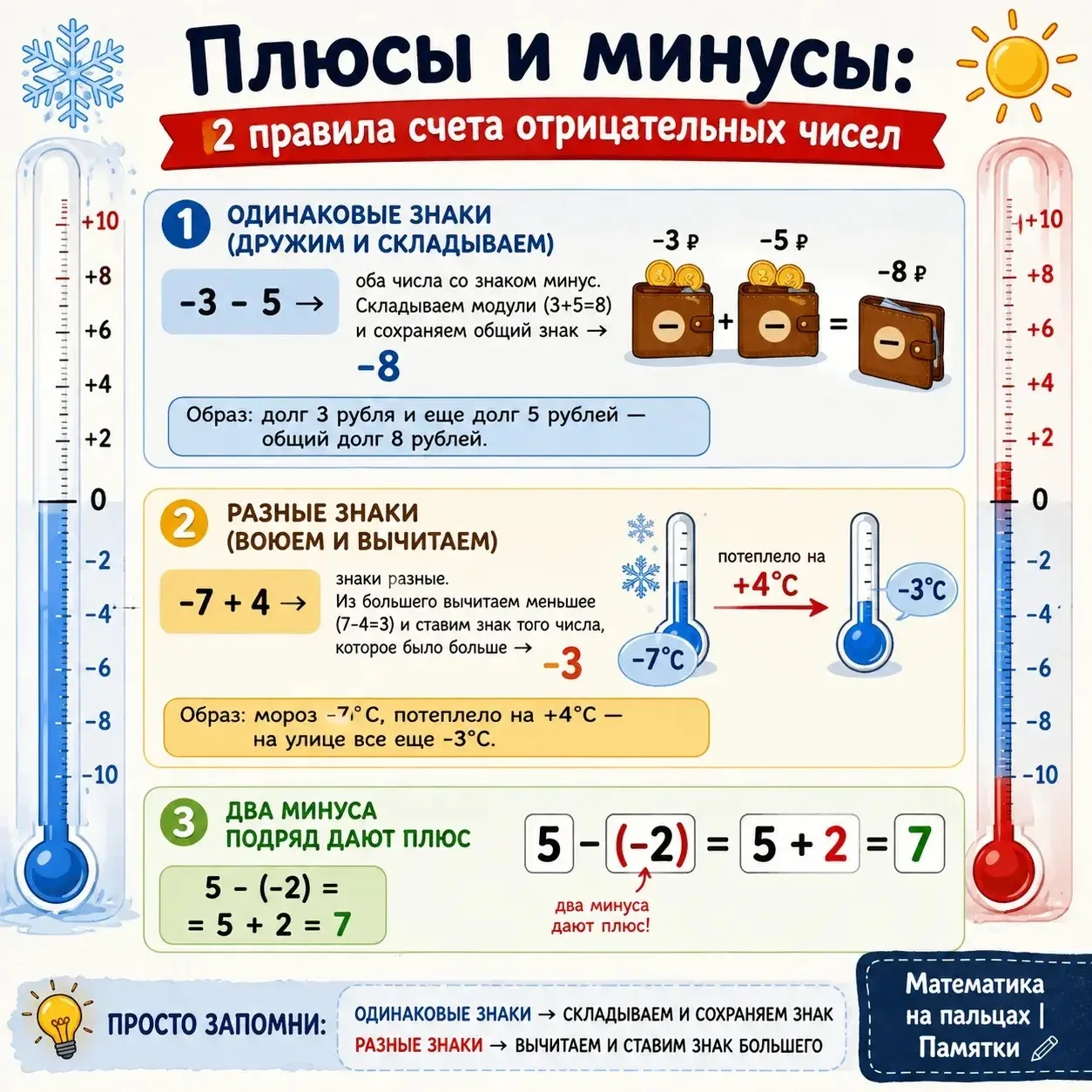 📌 #ПамяткаДня | Сложение и вычитание отрицательных чисел