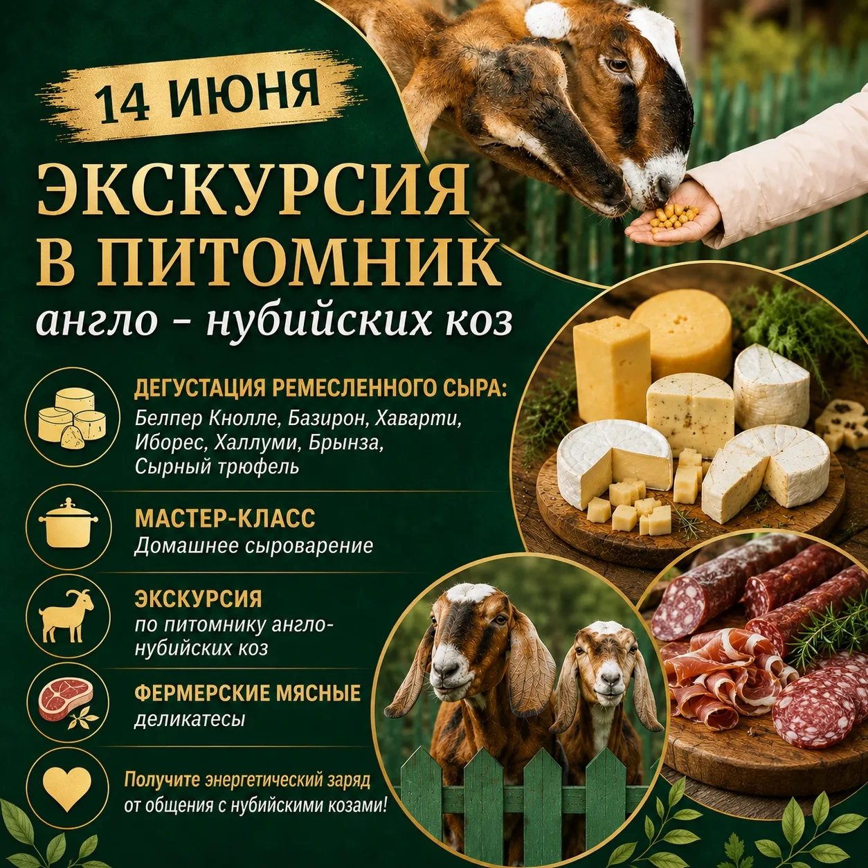 🐐 14 ИЮНЯ — экскурсия в питомник англо-нубийских коз! 🐐

Приглашаем провести незабываемый день на 