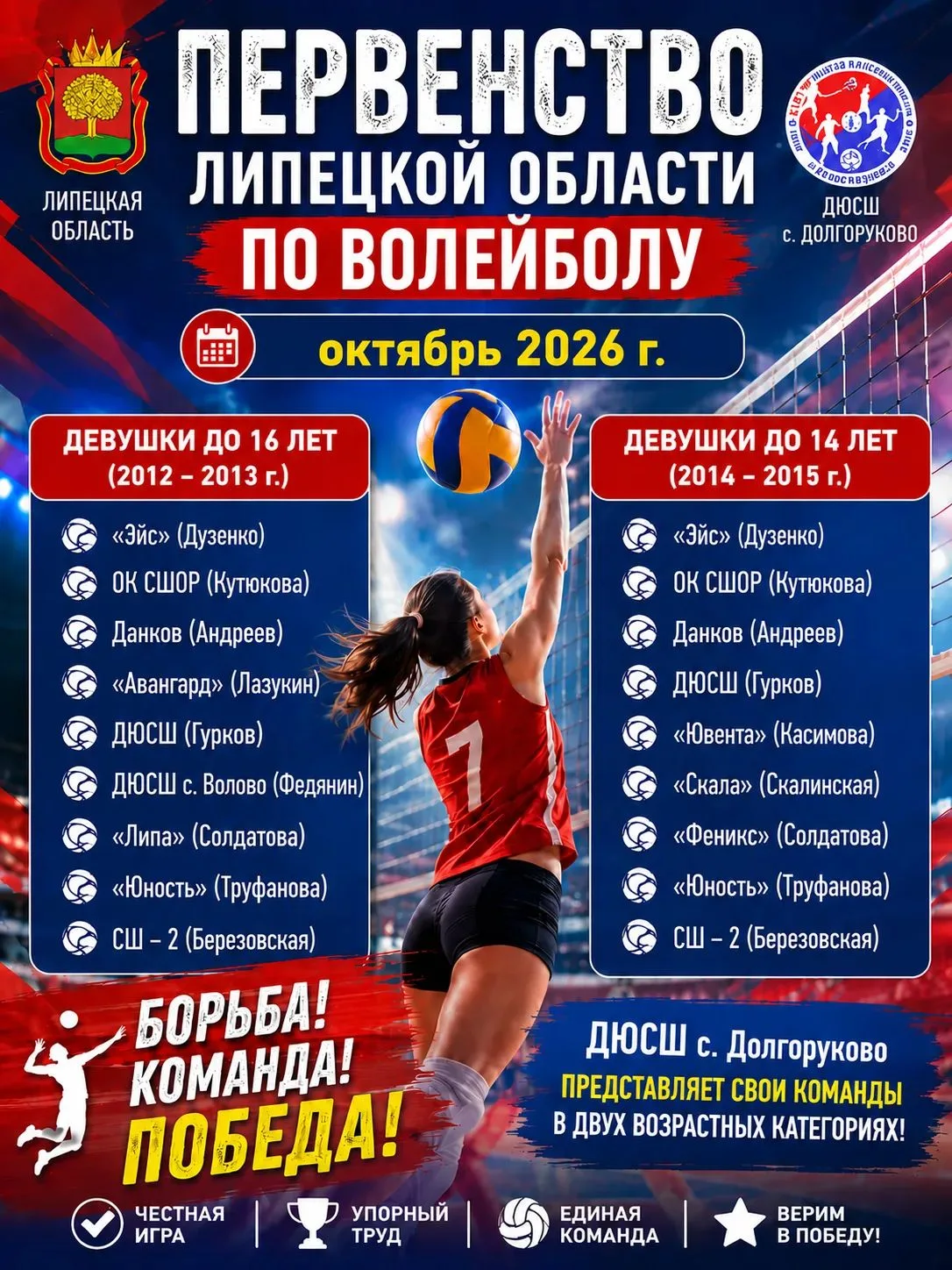 Первенство Липецкой области среди девушек в октябре. ДЮСШ представляет две команды в ра...