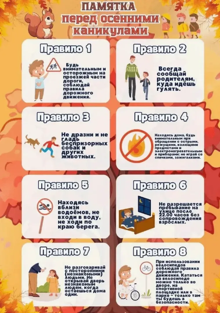📌Безопасность школьников в осенние каникулы: памятка для родителей и учеников