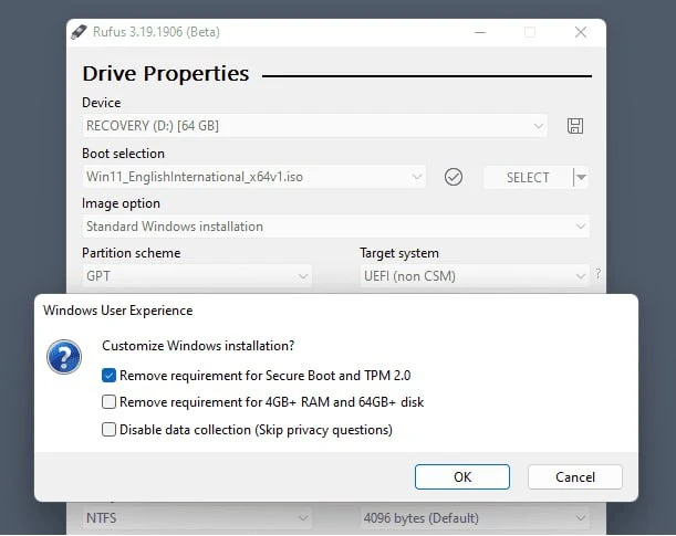 🔎 Обход требований учетной записи Microsoft в Windows 11 с помощью Rufus