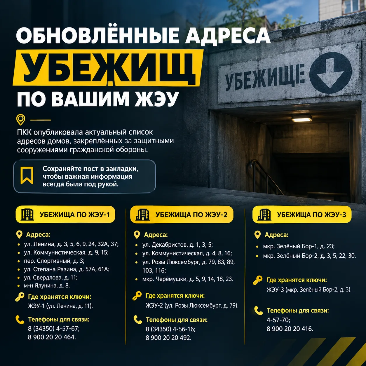 Обновлённые адреса убежищ по вашим ЖЭУ