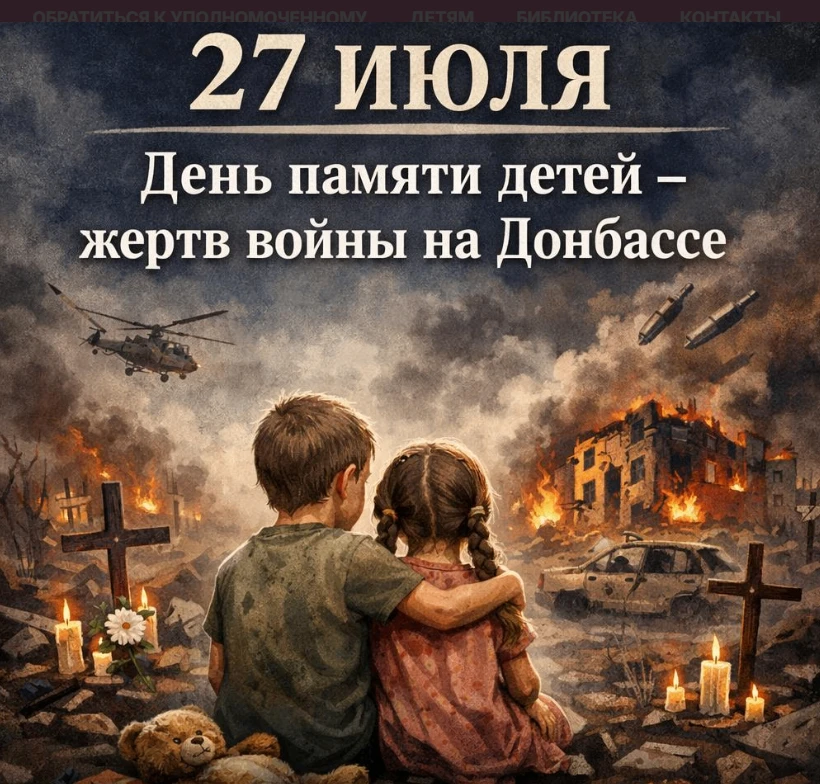 27 июля в России отмечается День памяти детей – жертв войны на Донбассе. Эта скорбная д...