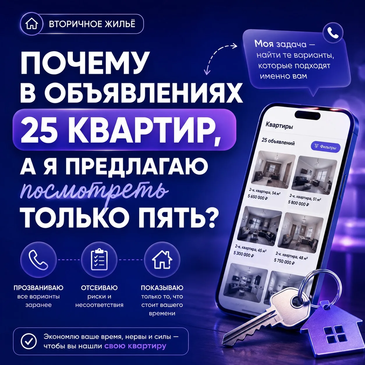 📌 Почему в объявлениях 25 квартир, а я предлагаю посмотреть только пять?