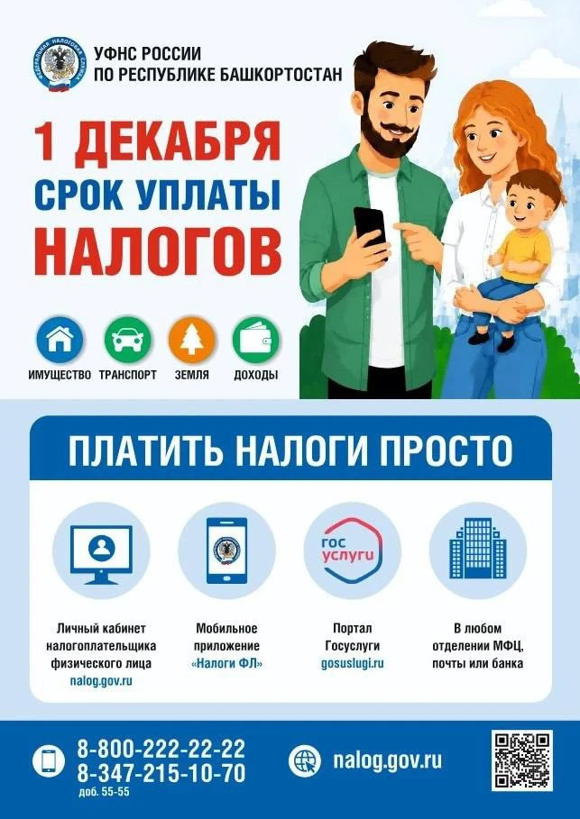 Жителям Башкортостана напоминают о сроке уплаты налогов