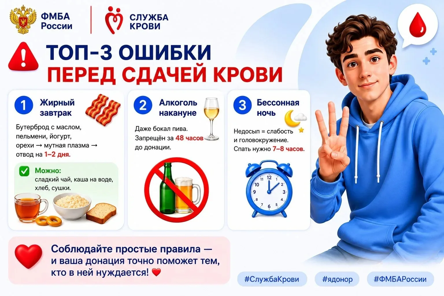 ⚠️ Топ-3 ошибки перед сдачей крови