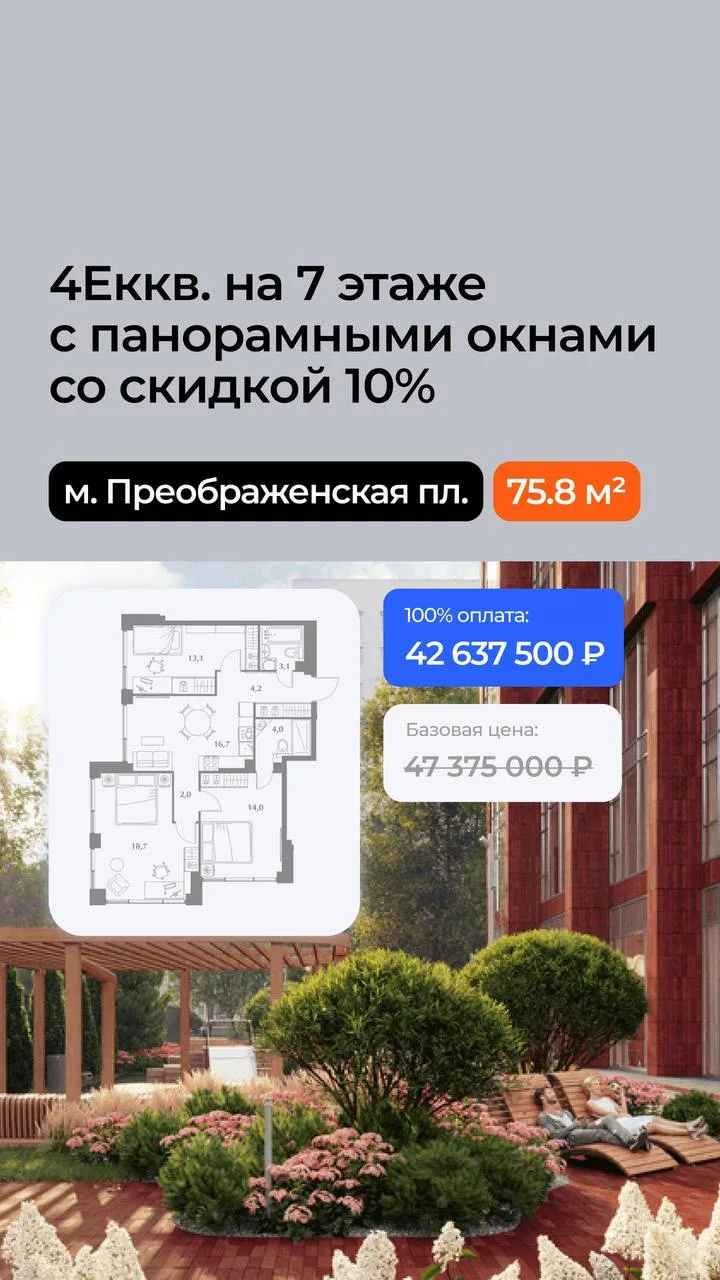 Квартиры с выгодой 10% в ЖК Зиккурат Преображенский Москва
