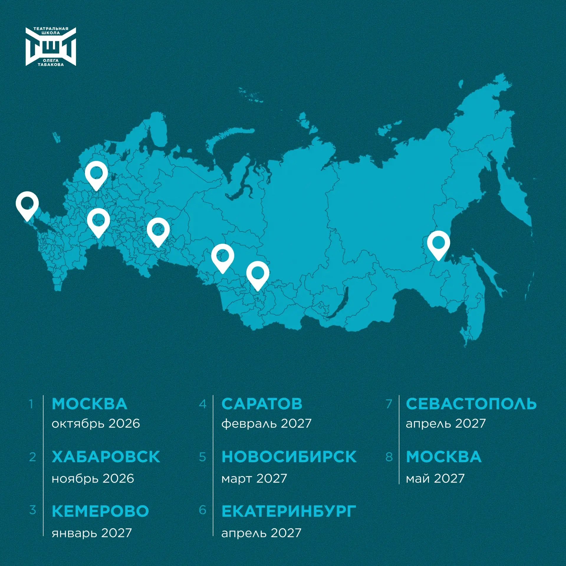 Города, в которых пройдут региональные прослушивания в рамках приемной кампании 2026–2027