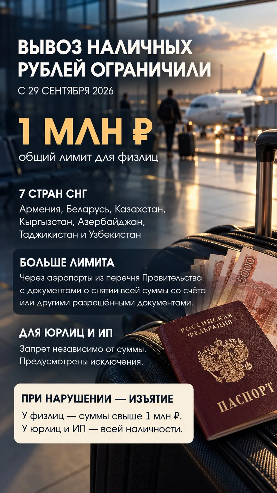 ❗️Россия ограничила вывоз наличных рублей в семь стран СНГ