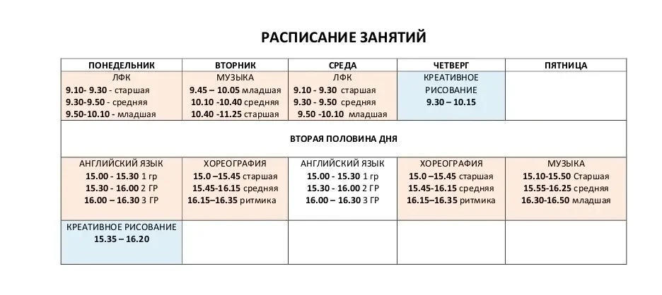 Расписание курсов
