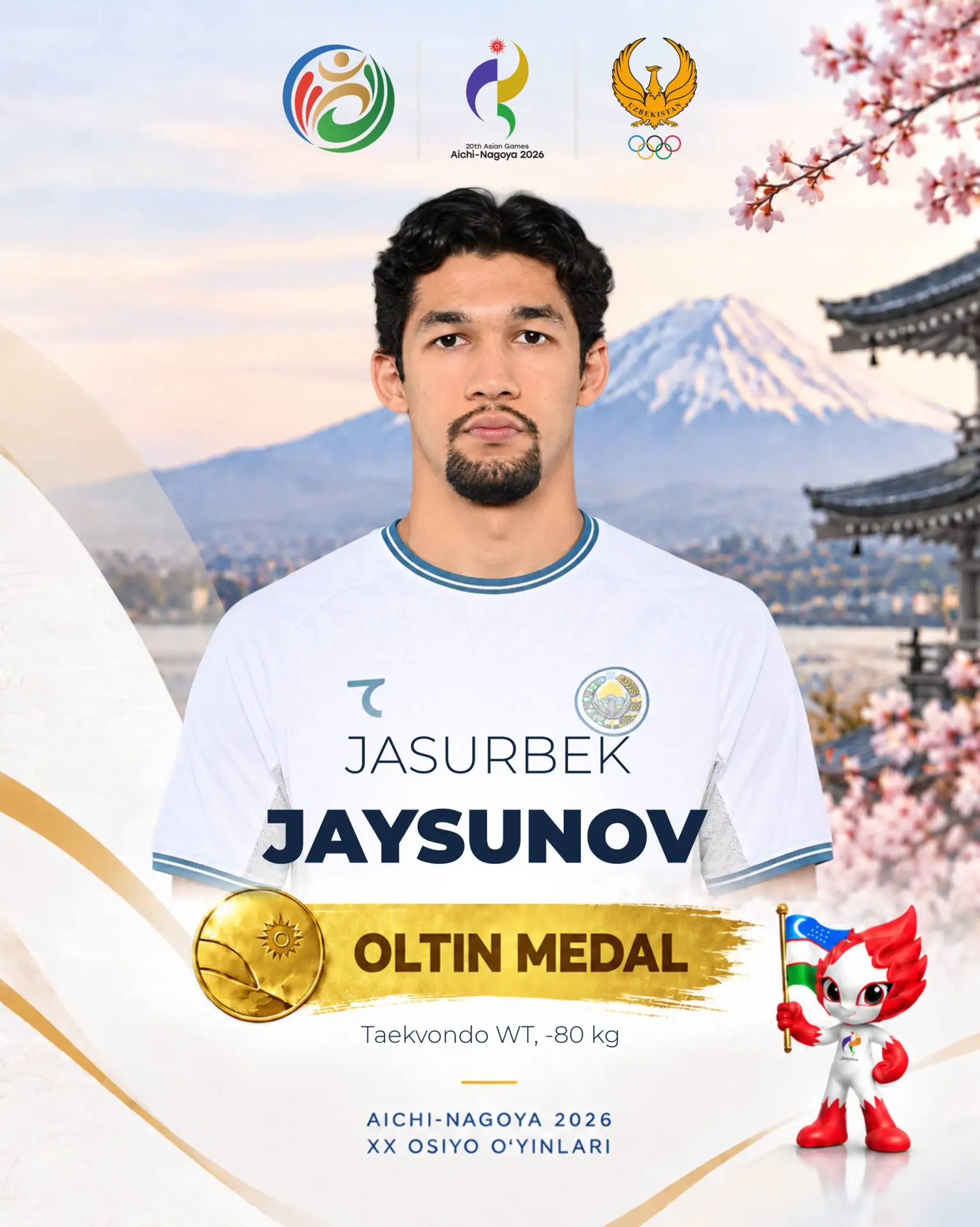 🏆 Aichi-Nagoya-2026: Jasurbek Jaysunov delegatsiyamizga 20-oltin medalni taqdim qildi!