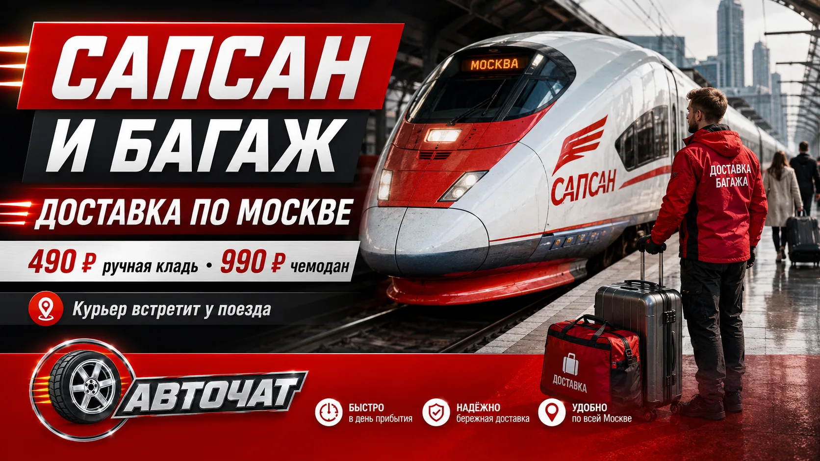 РЖД запустили доставку багажа от «Сапсана» по Москве