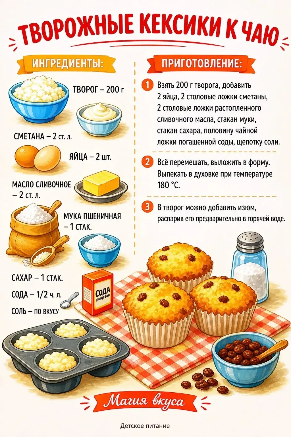 Творожные кексики к чаю