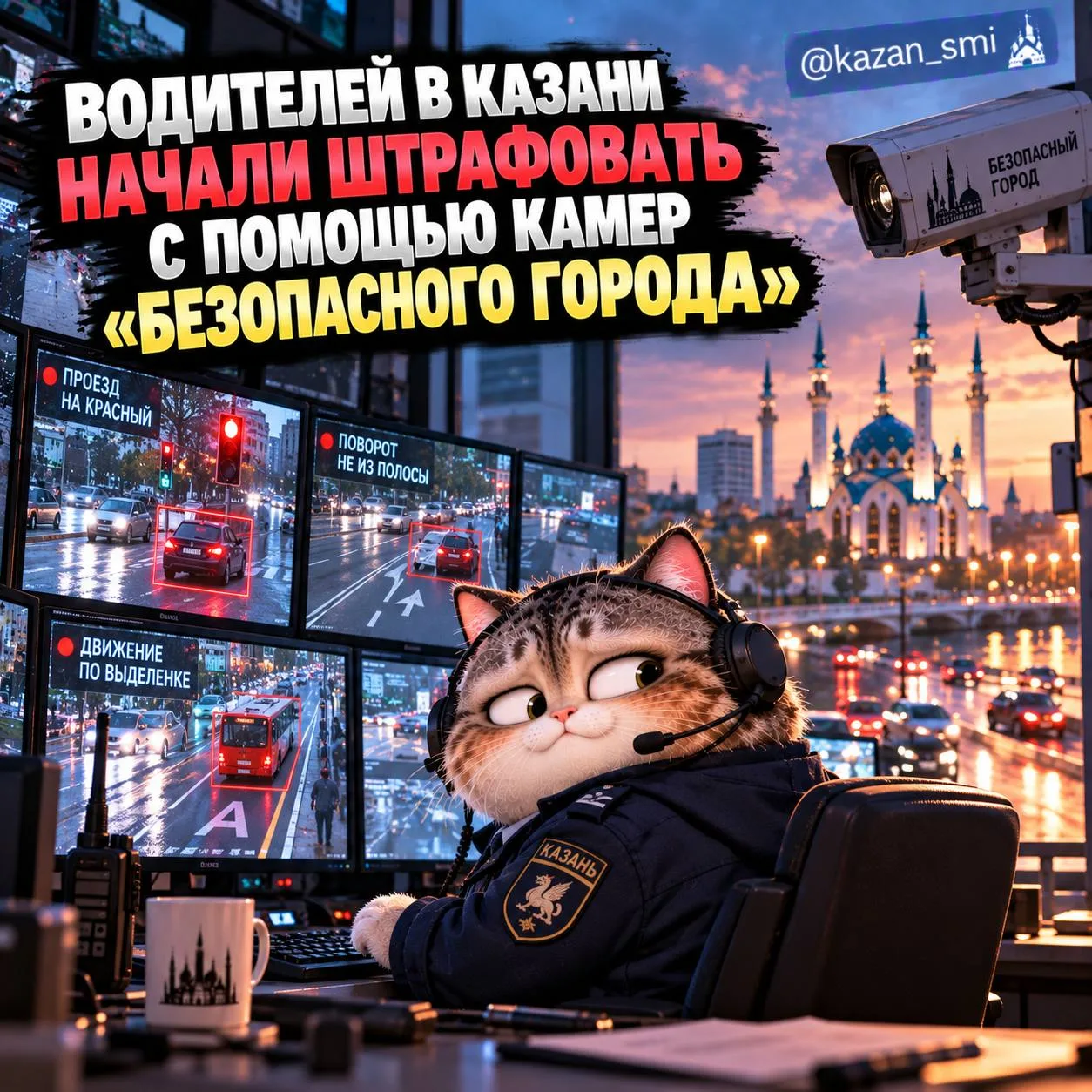 🚘 Водителей в Казани начали штрафовать с помощью камер «Безопасного города»