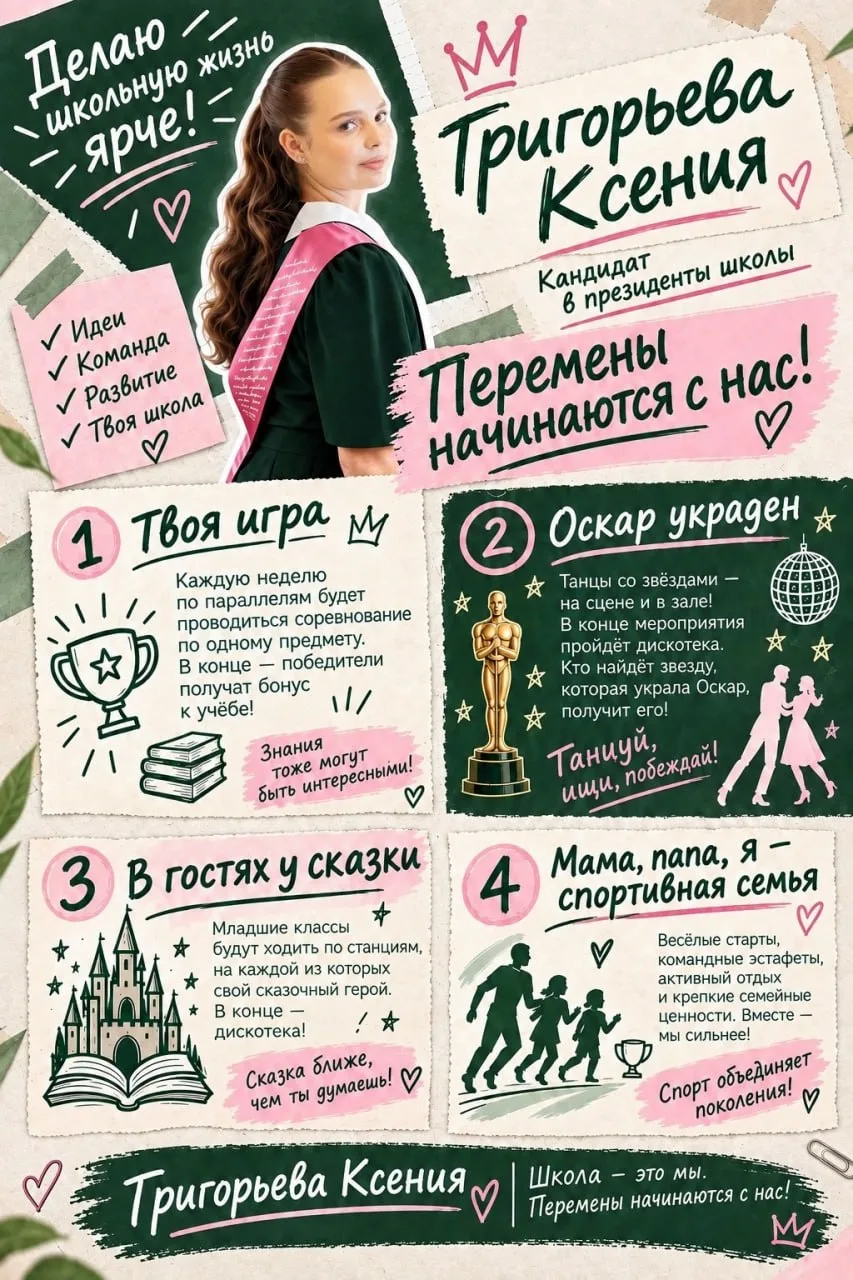 Привет, ребята! 👋 Меня зовут Ксения Григорьева, и я баллотируюсь на роль президента шк...