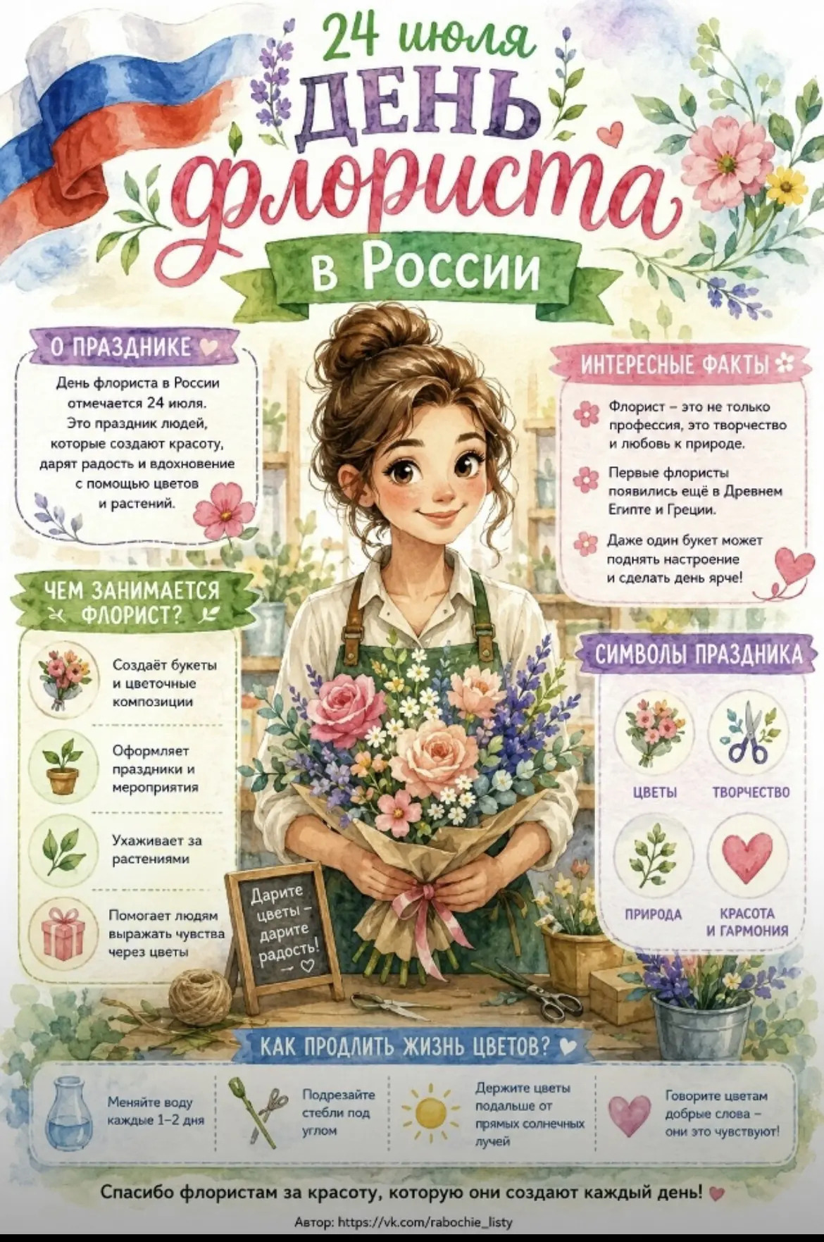 🌸 Сегодня — День флориста! 🌸Друзья, а вы знали, что сегодня, 24 июля, в России отмечается День фло