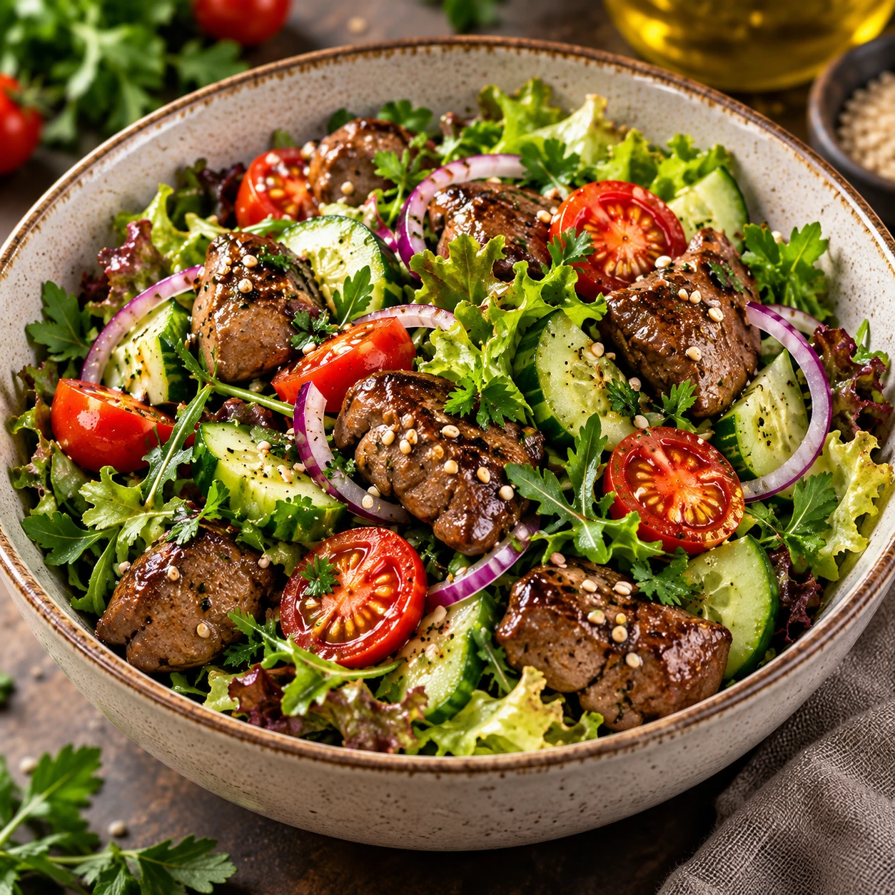 Салат с куриной печенью