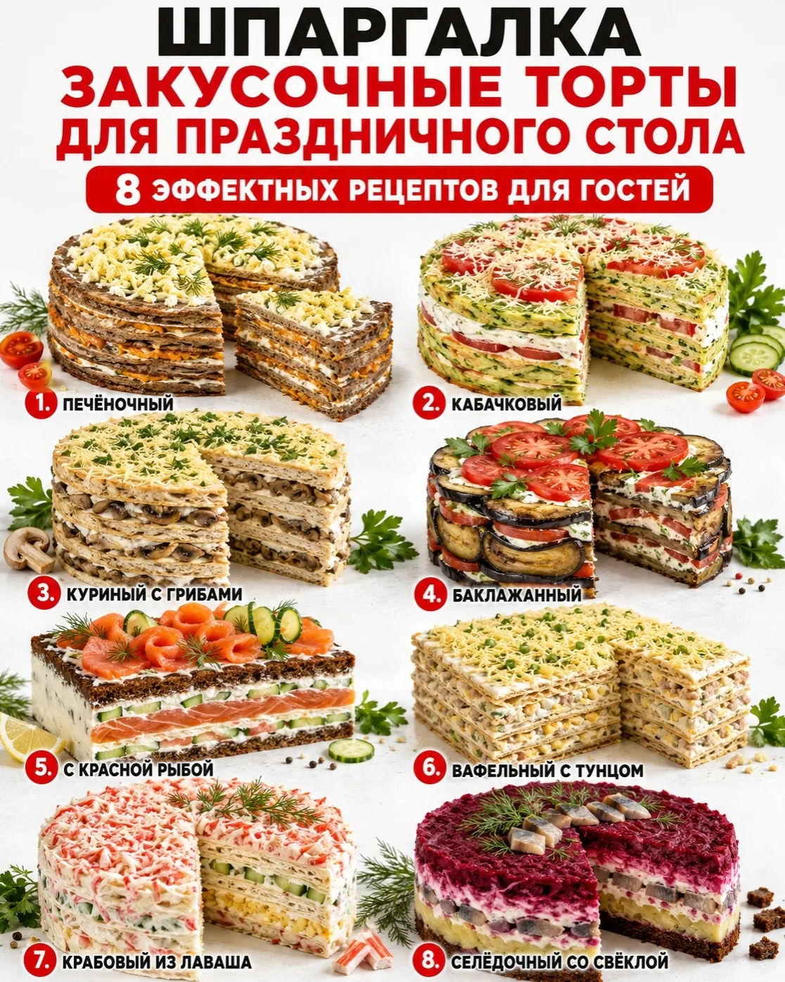 🎂 ШПАРГАЛКА ПО ЗАКУСОЧНЫМ ТОРТАМ ❤️