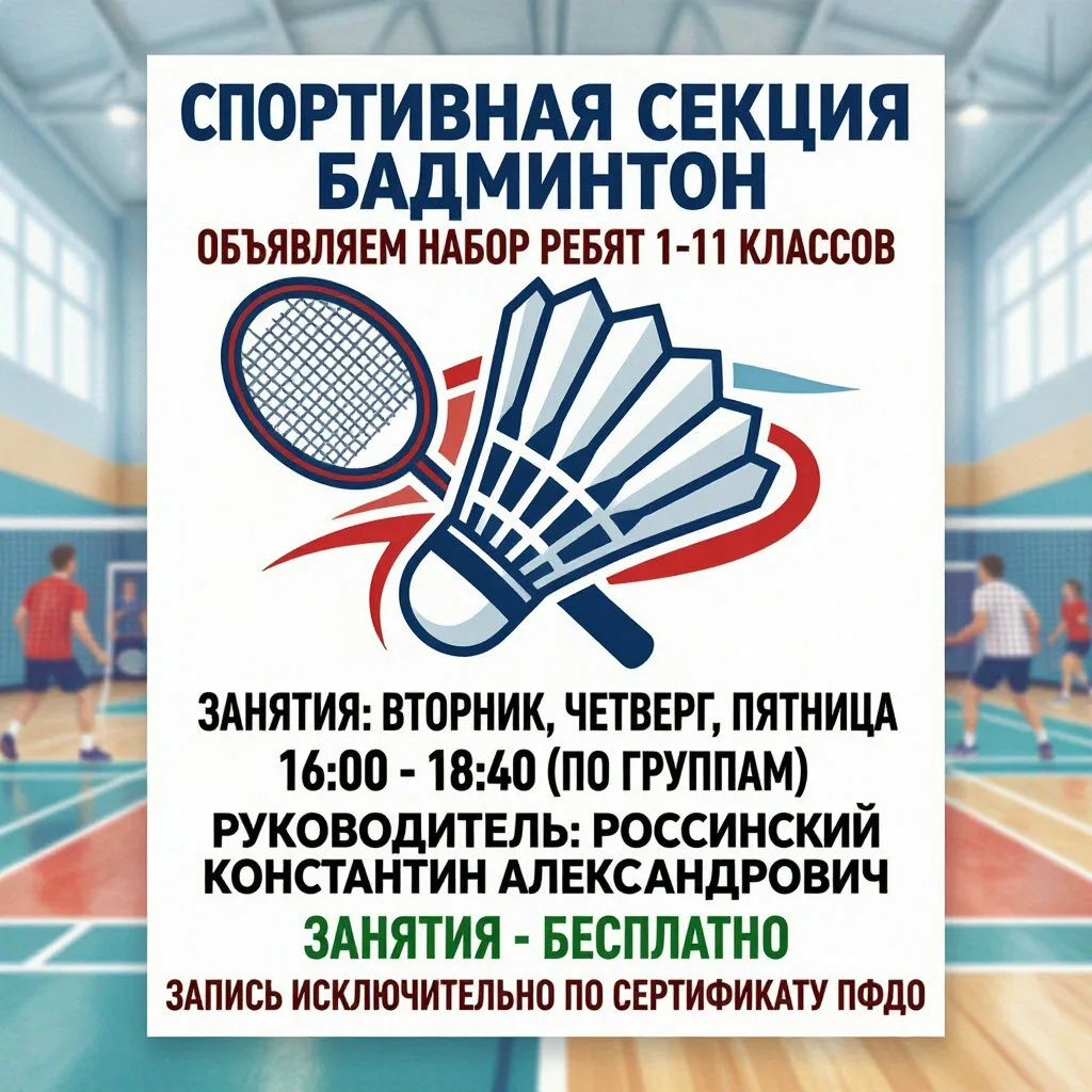 🏸 **Открыта запись в секцию бадминтона!** 🏸