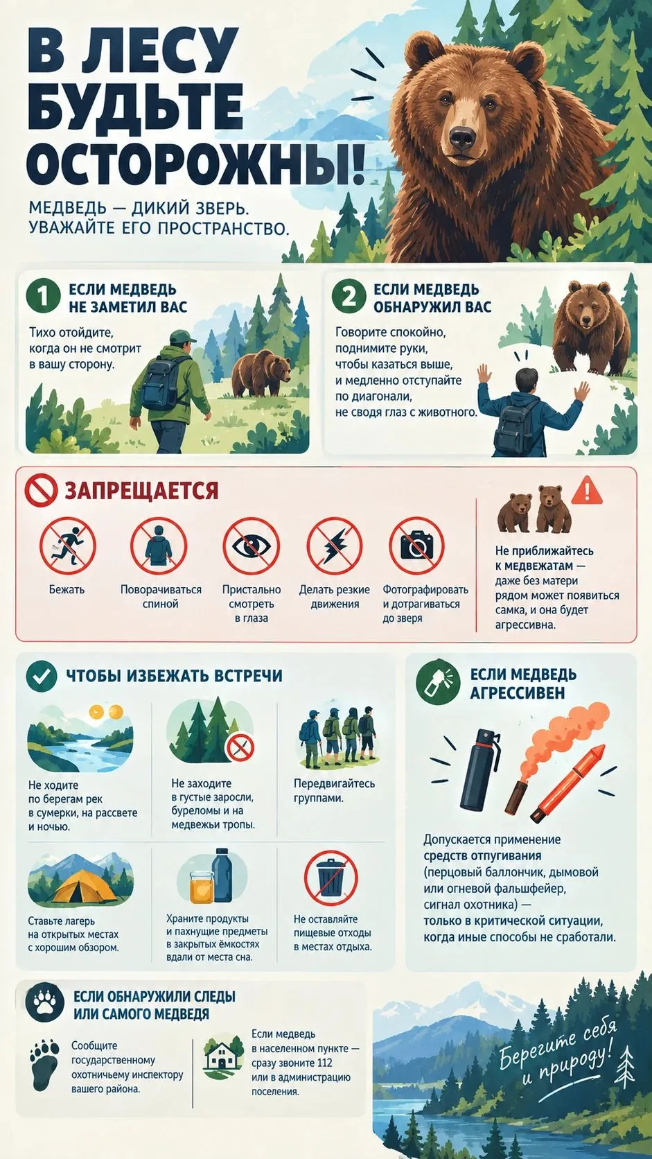 ❓ Памятка – что делать при встрече с медведем