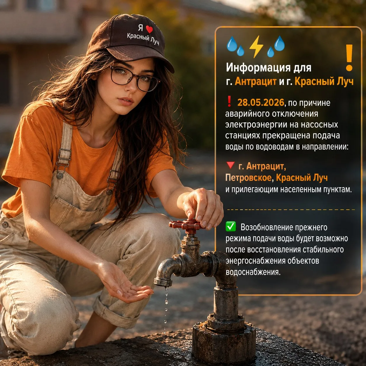⚠️ Внимание, жители Антрацита и Красного Луча!  28 мая 2026 года из-за аварийного отключения электро