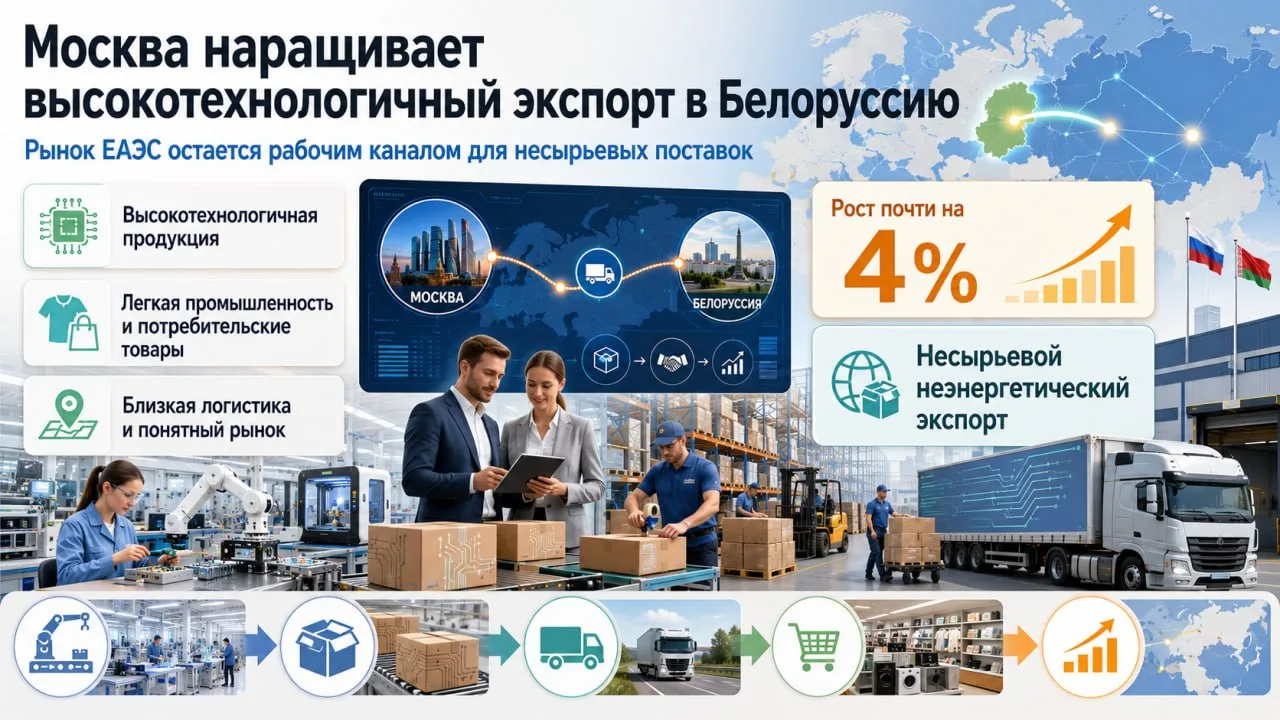 Высокотехнологичный экспорт Москвы в Белоруссию вырос почти на 4%. Соседняя республика остается одни