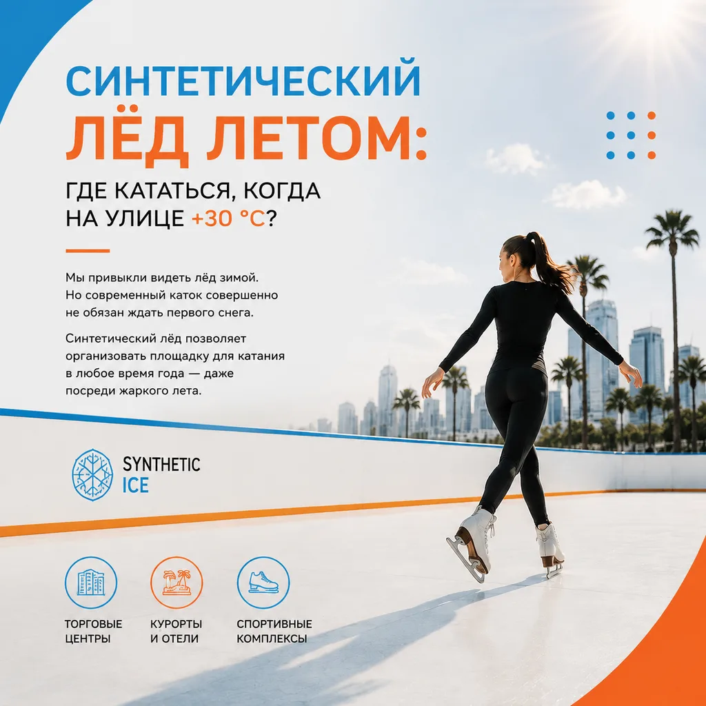 Синтетический лёд летом: где кататься, когда на улице +30°C? ☀️