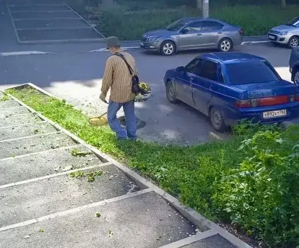 🧹Утренняя уборка придомовой территории и покос травы по адресам: