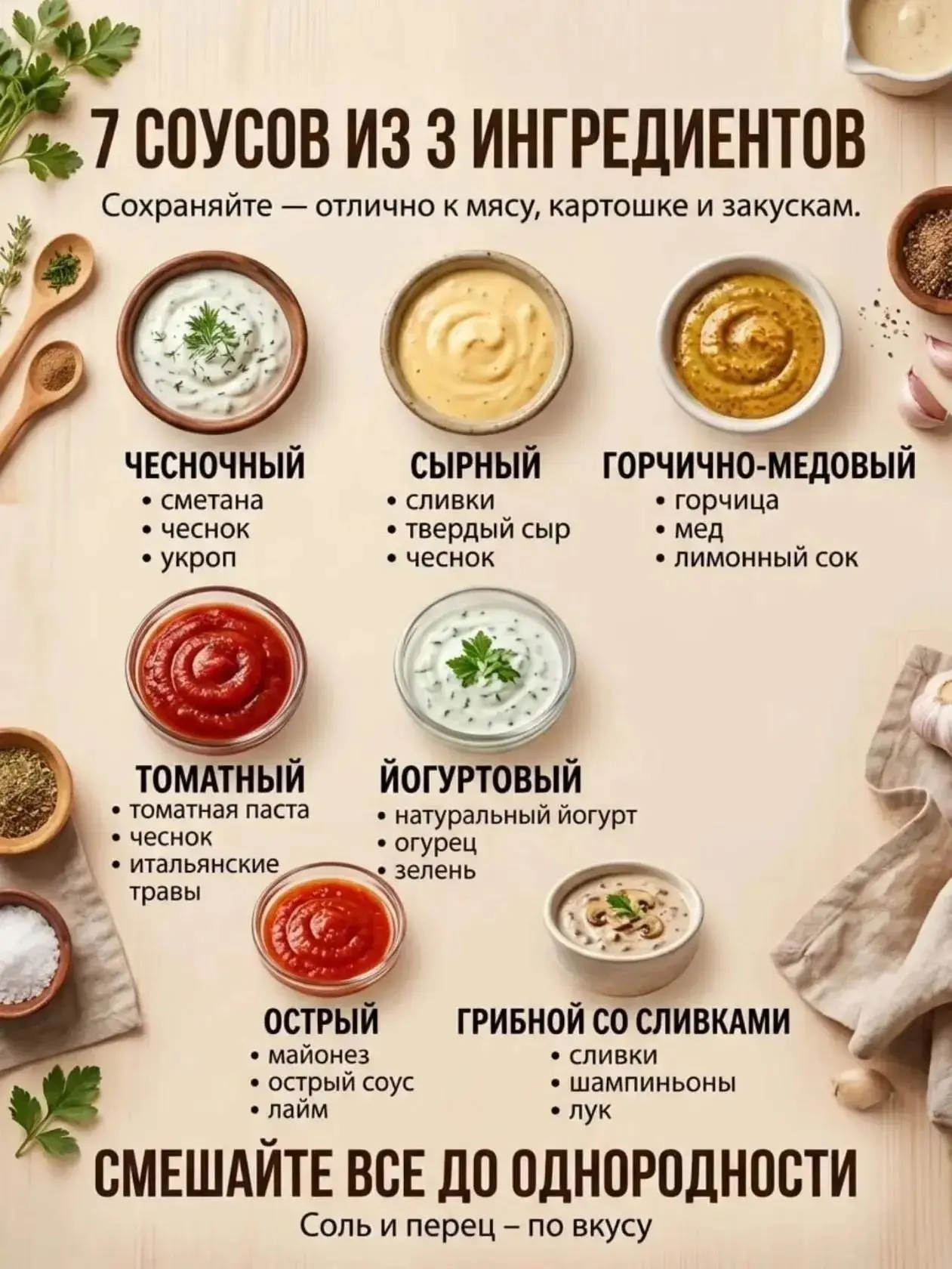 🥣 7 ПРОСТЫХ СОУСОВ