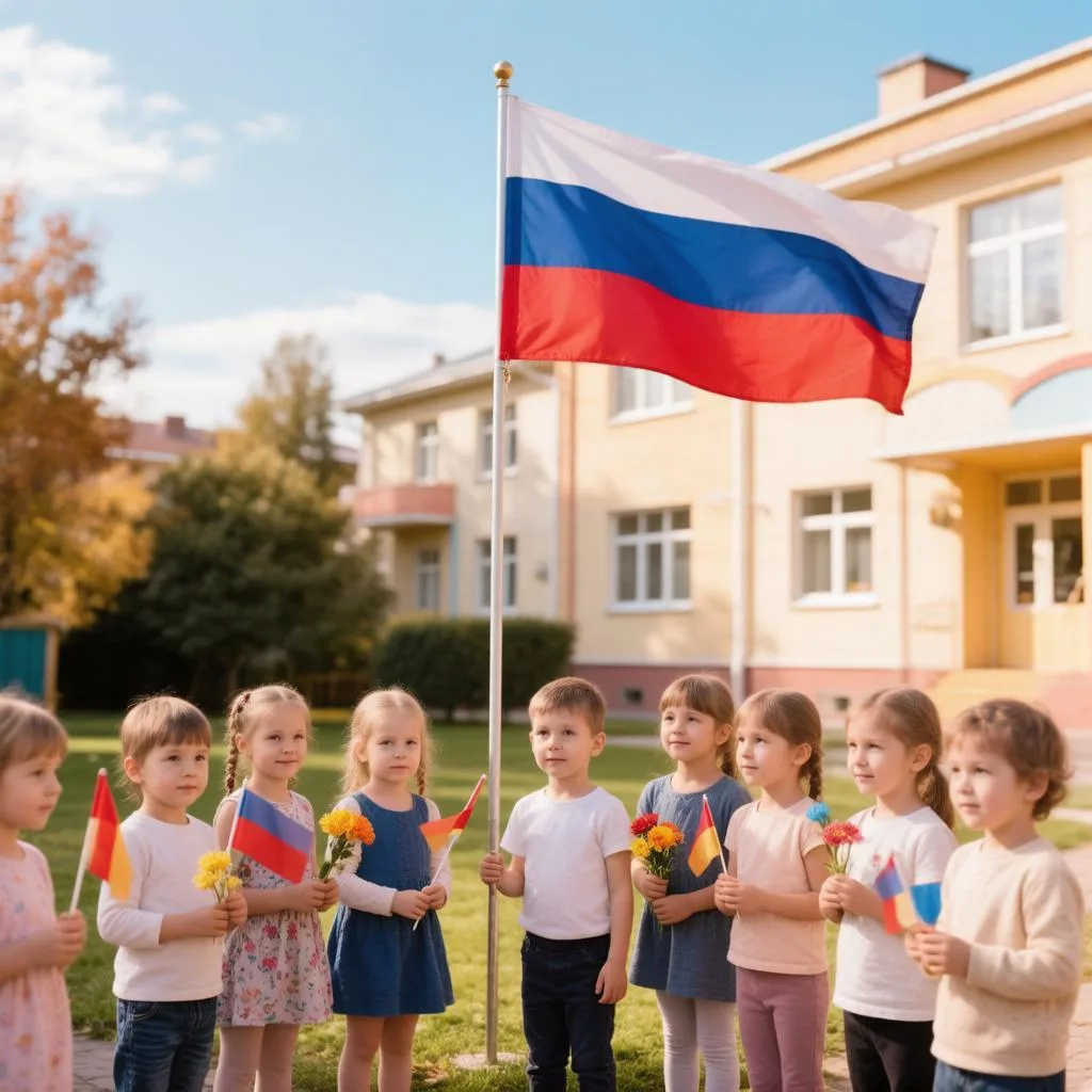 В нашем детском саду прошла торжественная церемония поднятия флага, и честь поднять его...