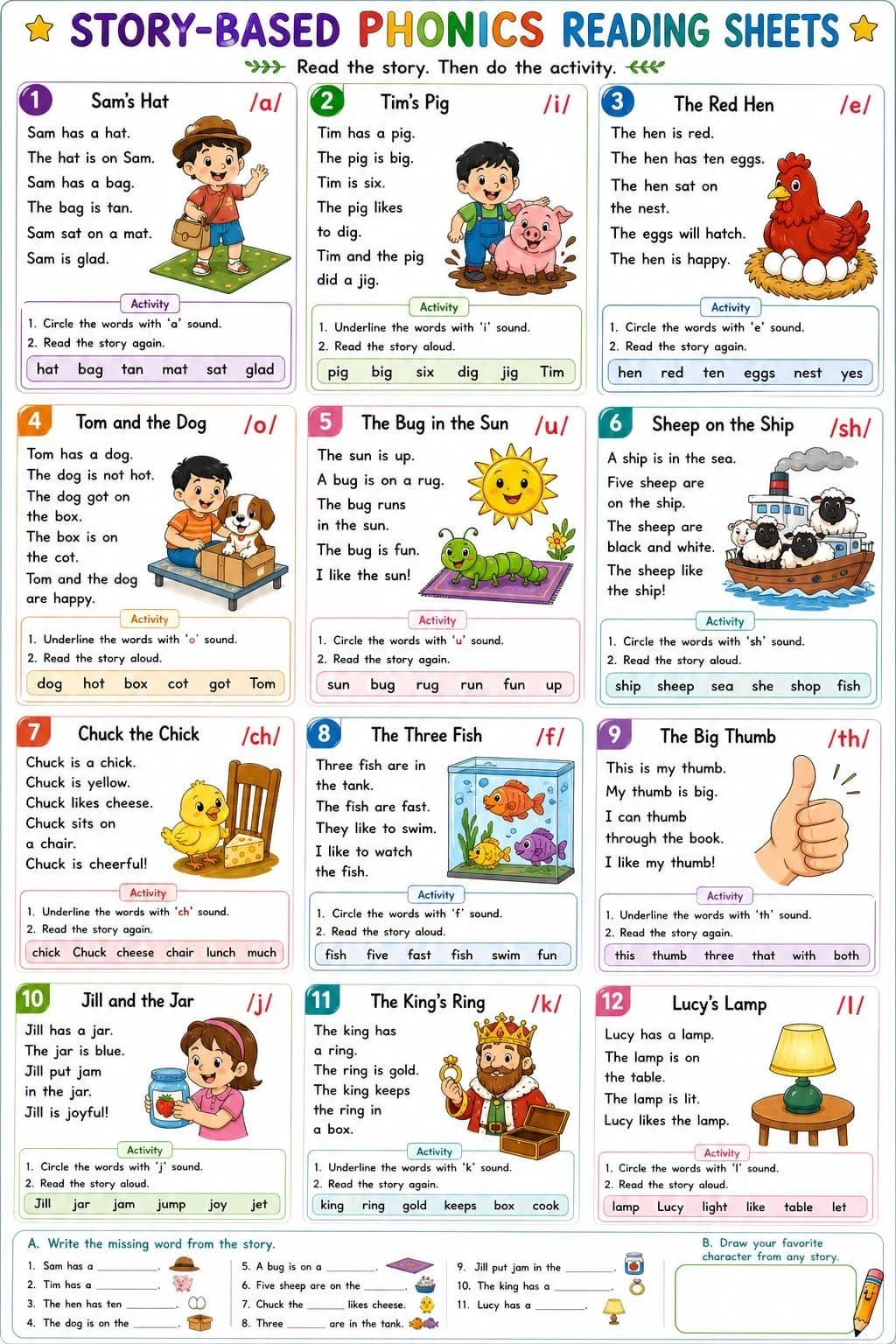 📚 STORY-BASED PHONICS READING SHEETS
