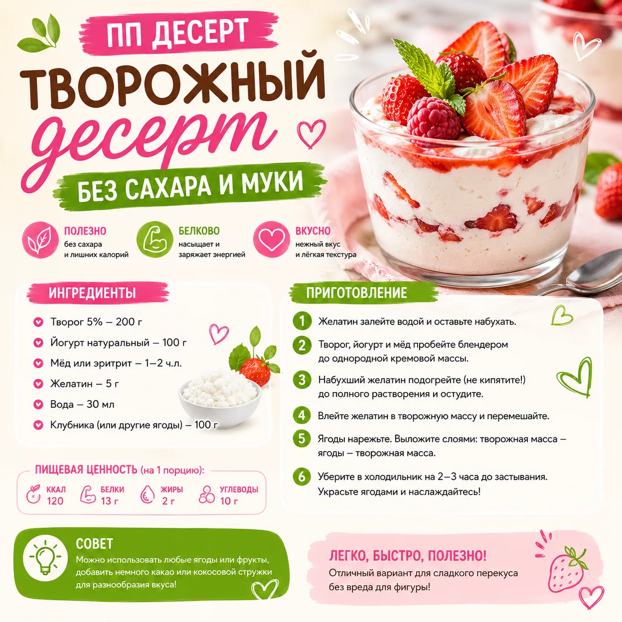Твороженный пп десерт на завтрак