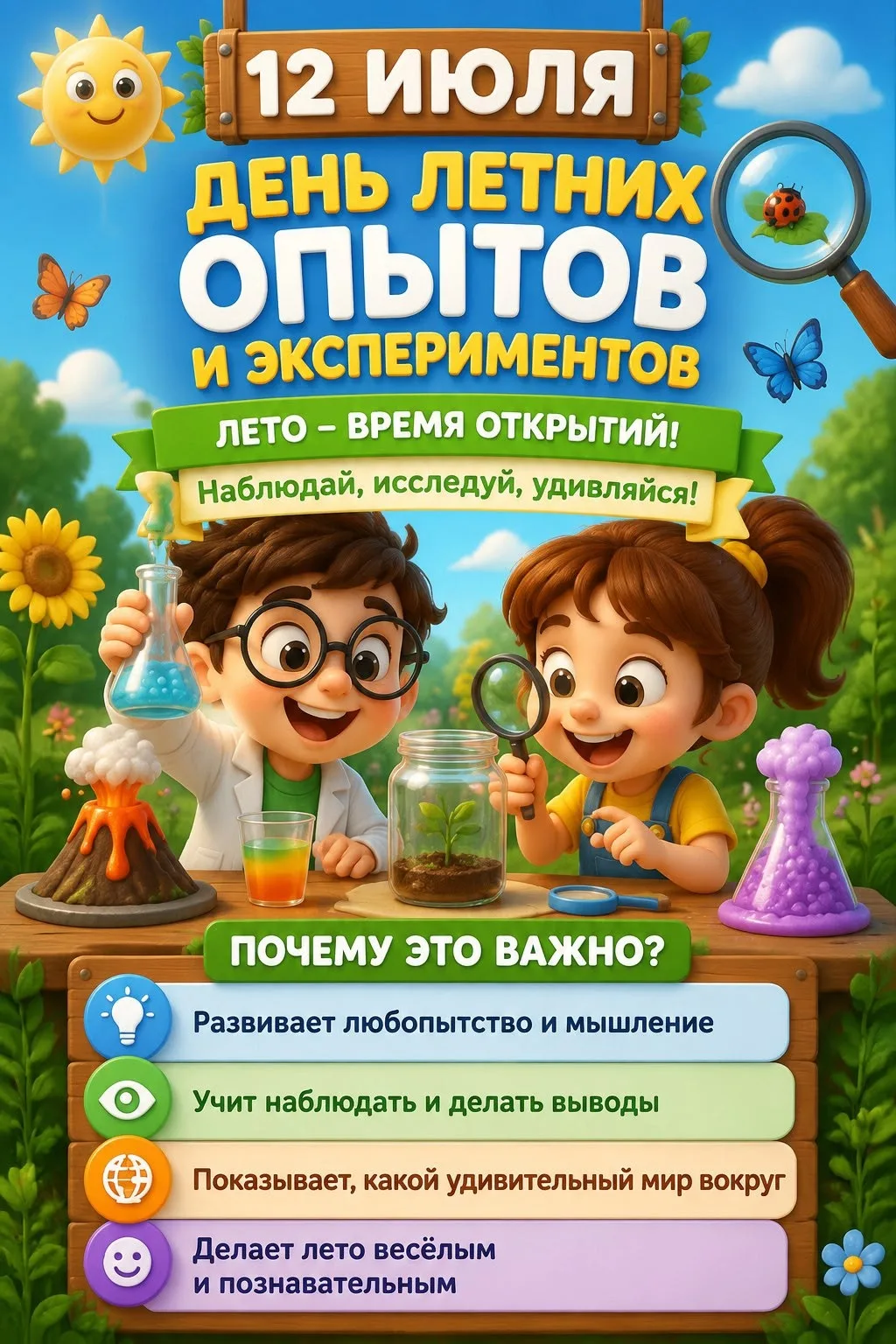 📆 12 июля отмечается День летних опытов и экспериментов. Этот праздник — отличная возможность сдела