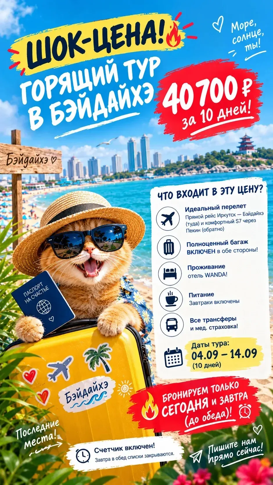 🔥 ШОК-ЦЕНА! ГОРЯЩИЙ ТУР В БЭЙДАЙХЭ — 40 700 ₽ за 10 дней! 🌊