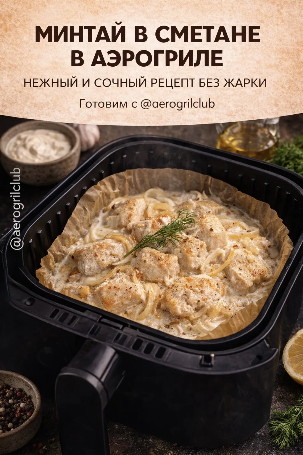 🐟 МИНТАЙ В СМЕТАНЕ В АЭРОГРИЛЕ — НЕЖНЫЙ И СОЧНЫЙ РЕЦЕПТ БЕЗ ЖАРКИ  Хотите простой, полезный и очень 
