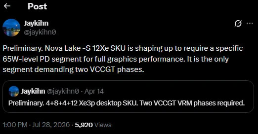По данным инсайдера Jaykihn, новое поколение десктопных чипов Intel Nova Lake-S (Core U...