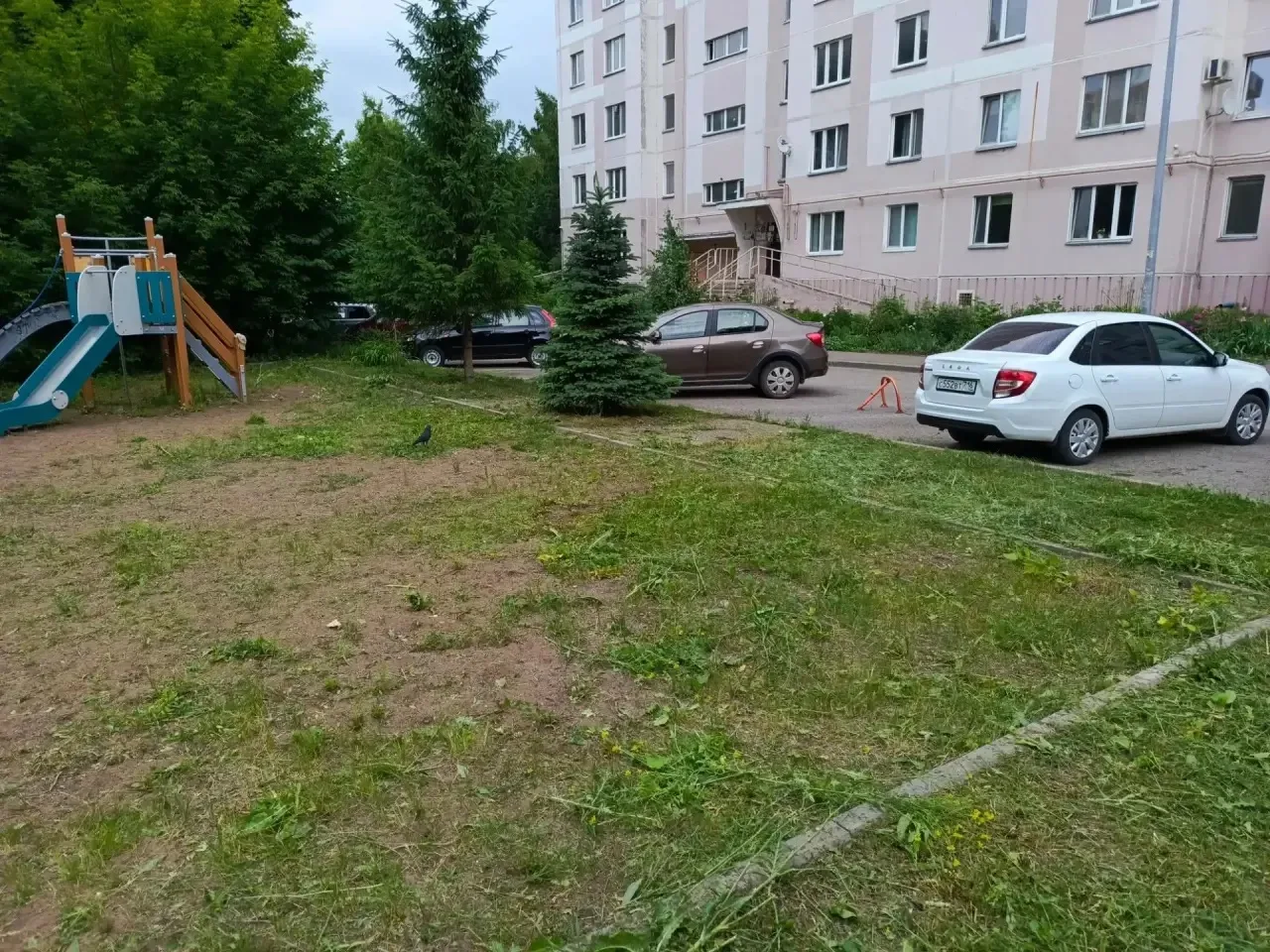 На 8 марта 32 УК «Первый поселок» провела стрижку газона. Теперь там хоть в футбол играй⚽