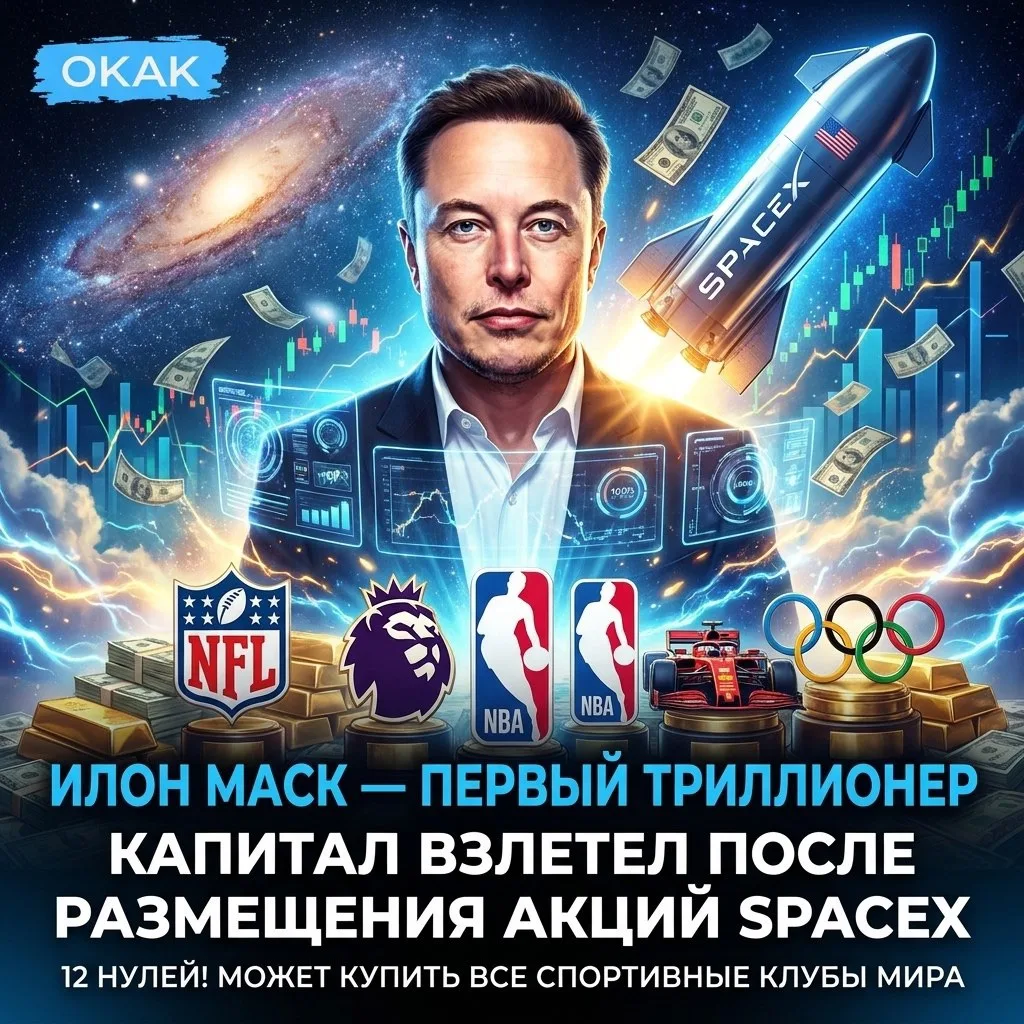 ❗️ Илон Маск — первый долларовый ТРИЛЛИОНЕР, пишут СМИ. Капитал взлетел после размещения акций Space