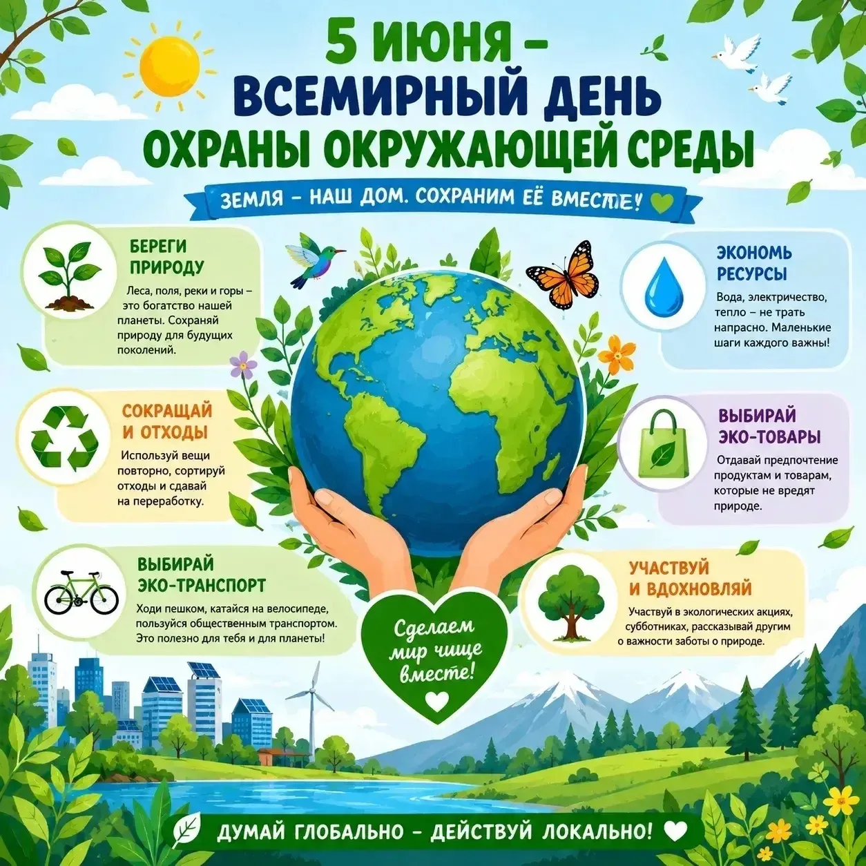 🌍 5 июня — Всемирный день охраны окружающей среды.

Сохранить планету можно не глобальными актами, 