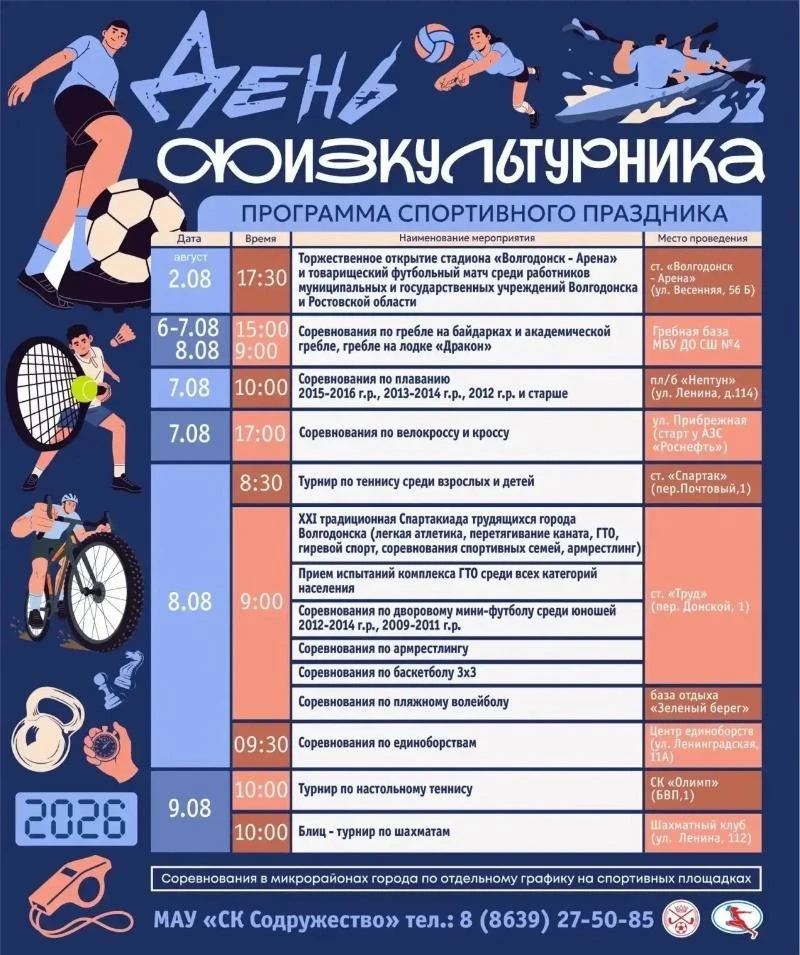Физкульт, привет!: как Волгодонск отметит День физкультурника 7, 8 и 9 августа