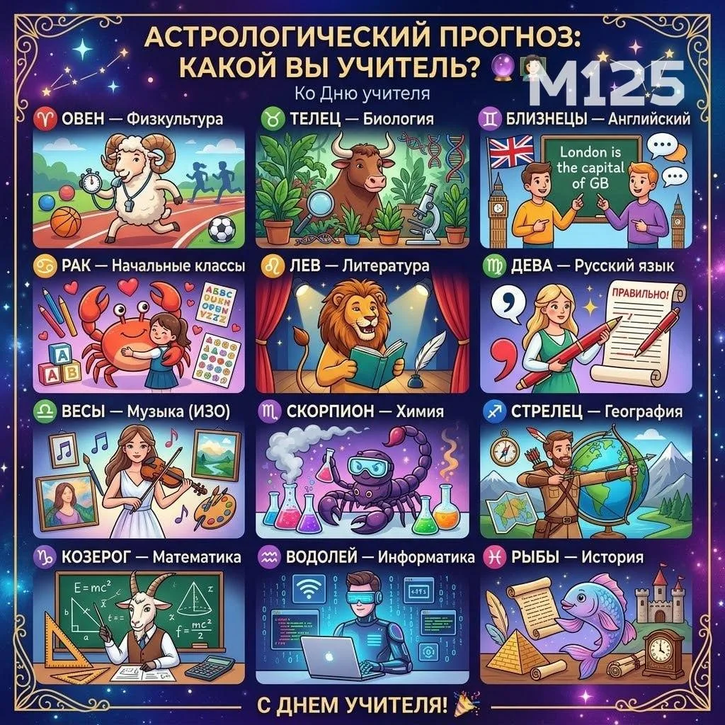 Ко Дню учителя подготовили гороскоп. Открывайте и узнавайте, каким педагогом вы могли б...