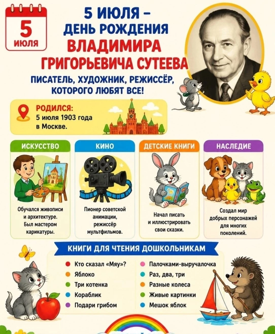 5 июля отмечается День рождения Владимира Григорьевича Сутеева! 🎉📚 

Вот подборка сказок Сутеева, 
