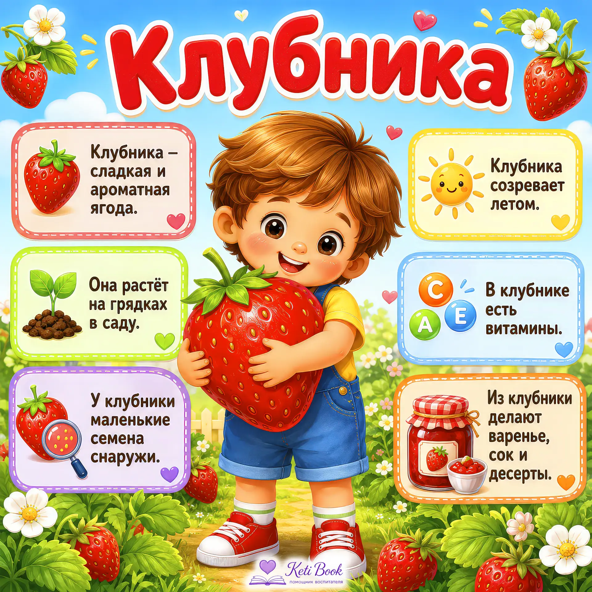 💜 Подготовила для вас красивые карточки "Ягоды", которые помогут ребёнку узнать больше...